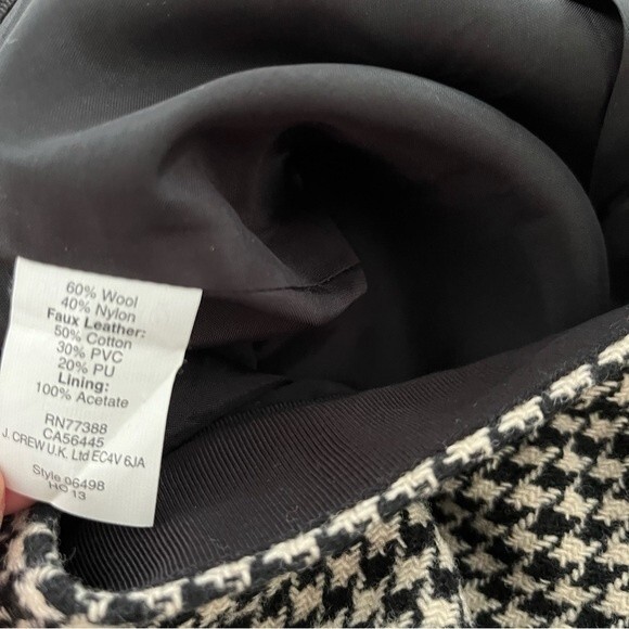 J. Crew Factory Black and White Wool Houndstooth, Faux Leather Mini Skirt, Sz 0 - Picture 8 of 9